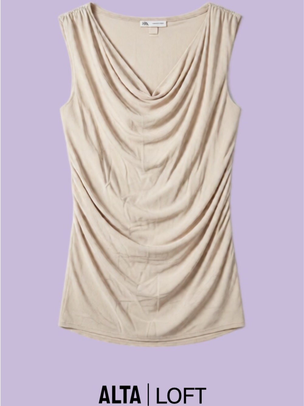 LOFT Draped Sleeveless Cowl Neck Top in Light Beige
